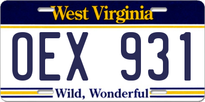 WV license plate OEX931