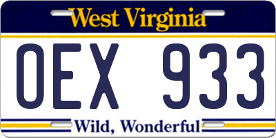 WV license plate OEX933