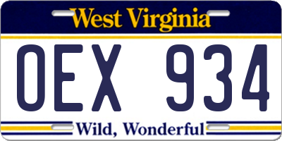 WV license plate OEX934