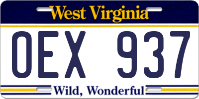WV license plate OEX937