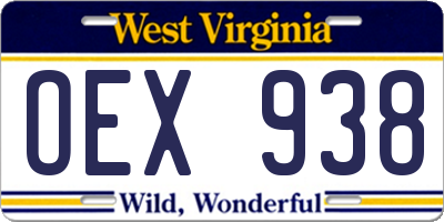 WV license plate OEX938