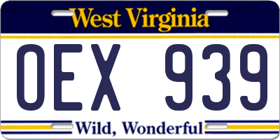 WV license plate OEX939