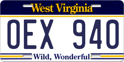 WV license plate OEX940