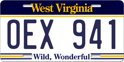 WV license plate OEX941