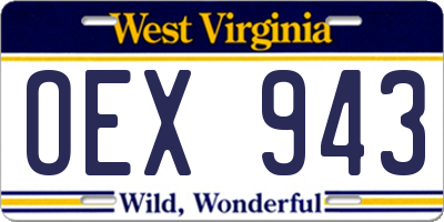WV license plate OEX943