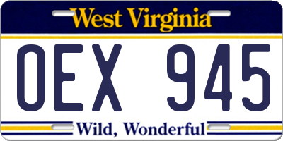 WV license plate OEX945
