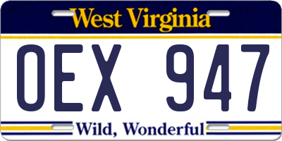 WV license plate OEX947