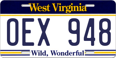 WV license plate OEX948