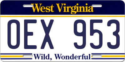 WV license plate OEX953