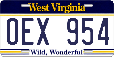 WV license plate OEX954