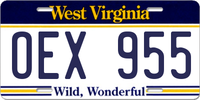 WV license plate OEX955