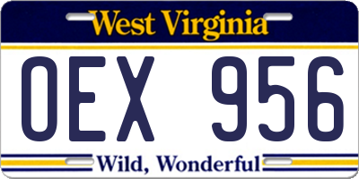 WV license plate OEX956