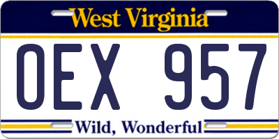WV license plate OEX957