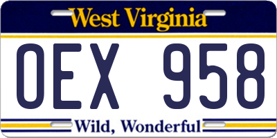 WV license plate OEX958
