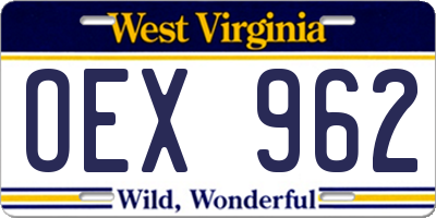 WV license plate OEX962