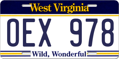 WV license plate OEX978