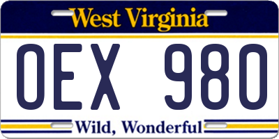 WV license plate OEX980