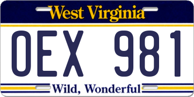 WV license plate OEX981