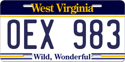 WV license plate OEX983