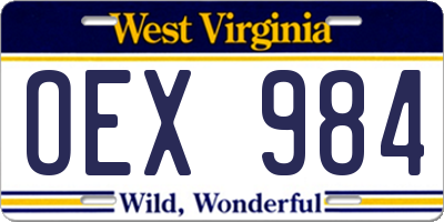 WV license plate OEX984