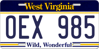 WV license plate OEX985