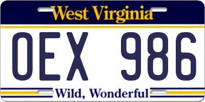 WV license plate OEX986