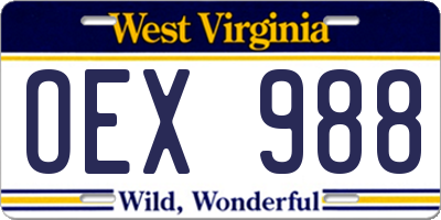 WV license plate OEX988