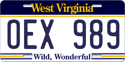 WV license plate OEX989