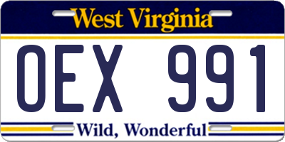WV license plate OEX991