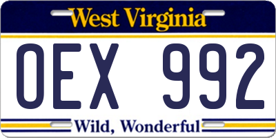 WV license plate OEX992