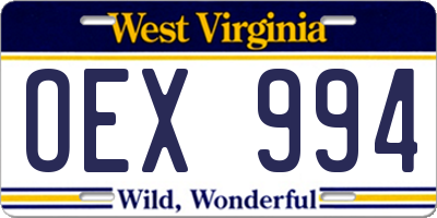WV license plate OEX994