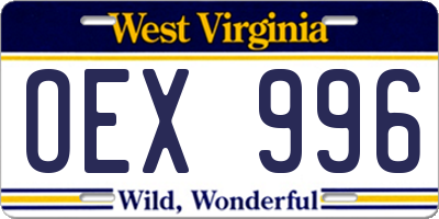 WV license plate OEX996
