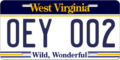 WV license plate OEY002