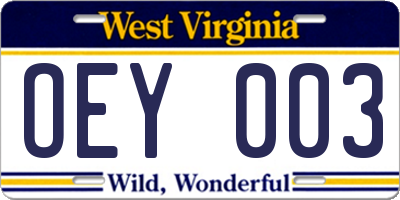 WV license plate OEY003