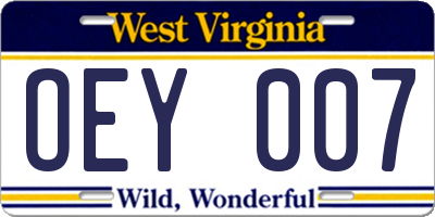 WV license plate OEY007