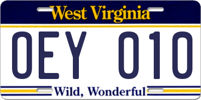 WV license plate OEY010