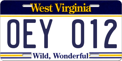 WV license plate OEY012