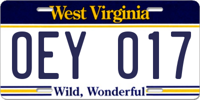 WV license plate OEY017