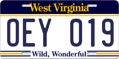 WV license plate OEY019
