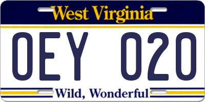 WV license plate OEY020