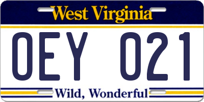 WV license plate OEY021