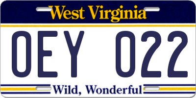 WV license plate OEY022