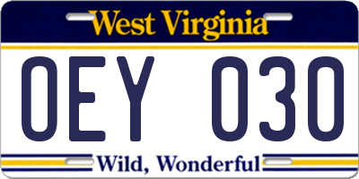 WV license plate OEY030