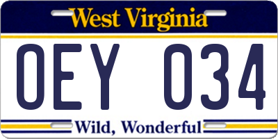 WV license plate OEY034