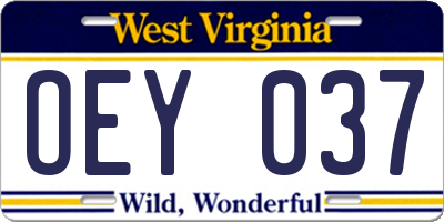 WV license plate OEY037