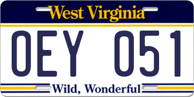 WV license plate OEY051