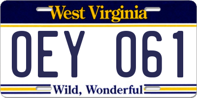 WV license plate OEY061