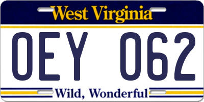WV license plate OEY062