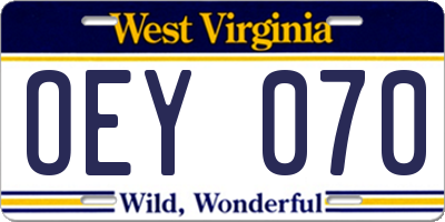 WV license plate OEY070