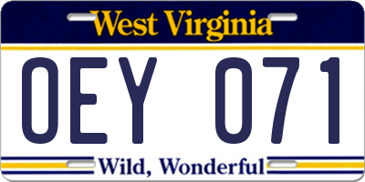 WV license plate OEY071
